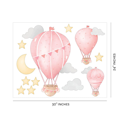 Hot Air Balloon Pink - Wall Decal Sticker